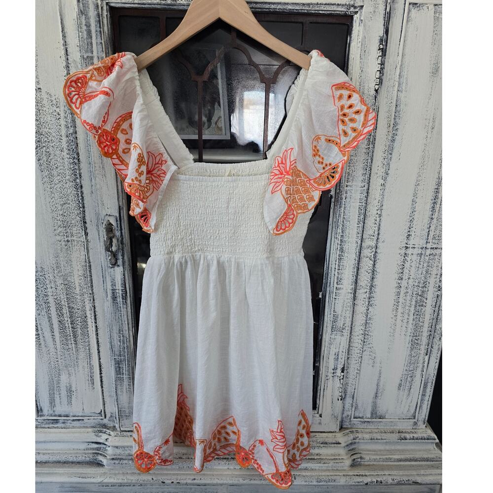 EUC Anthropologie Flutter-Sleeve Embroidered Cotton Mini Dress - Medium - Picture 4 of 5